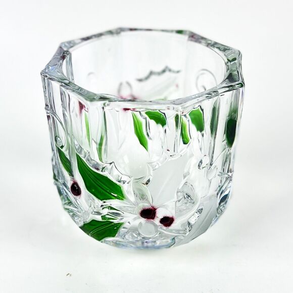 Mikasa Glass Votive Candle embossed Red green Holly berries Christmas home decor - Picture 8 of 9